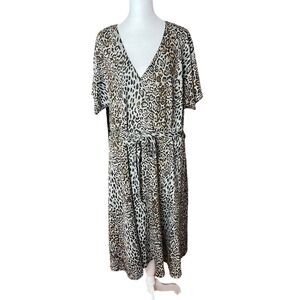 Simply Be Plus 18 A-line Dress Dolman Animal Print Vneck Belted Career